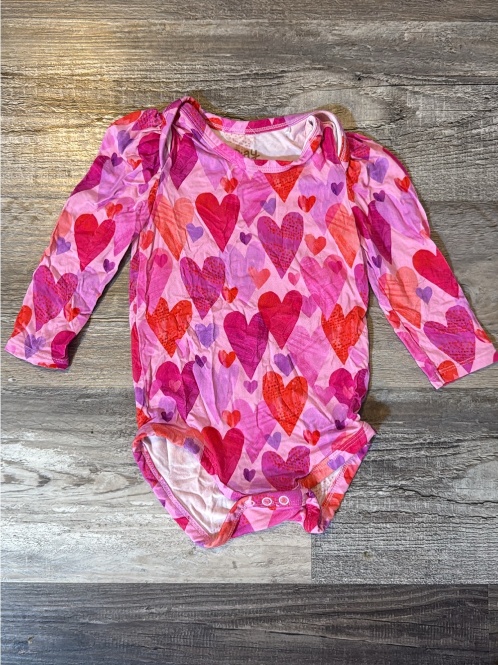 Little sleepies Pink Heart-Print Long Sleeve One-Piece for Kids